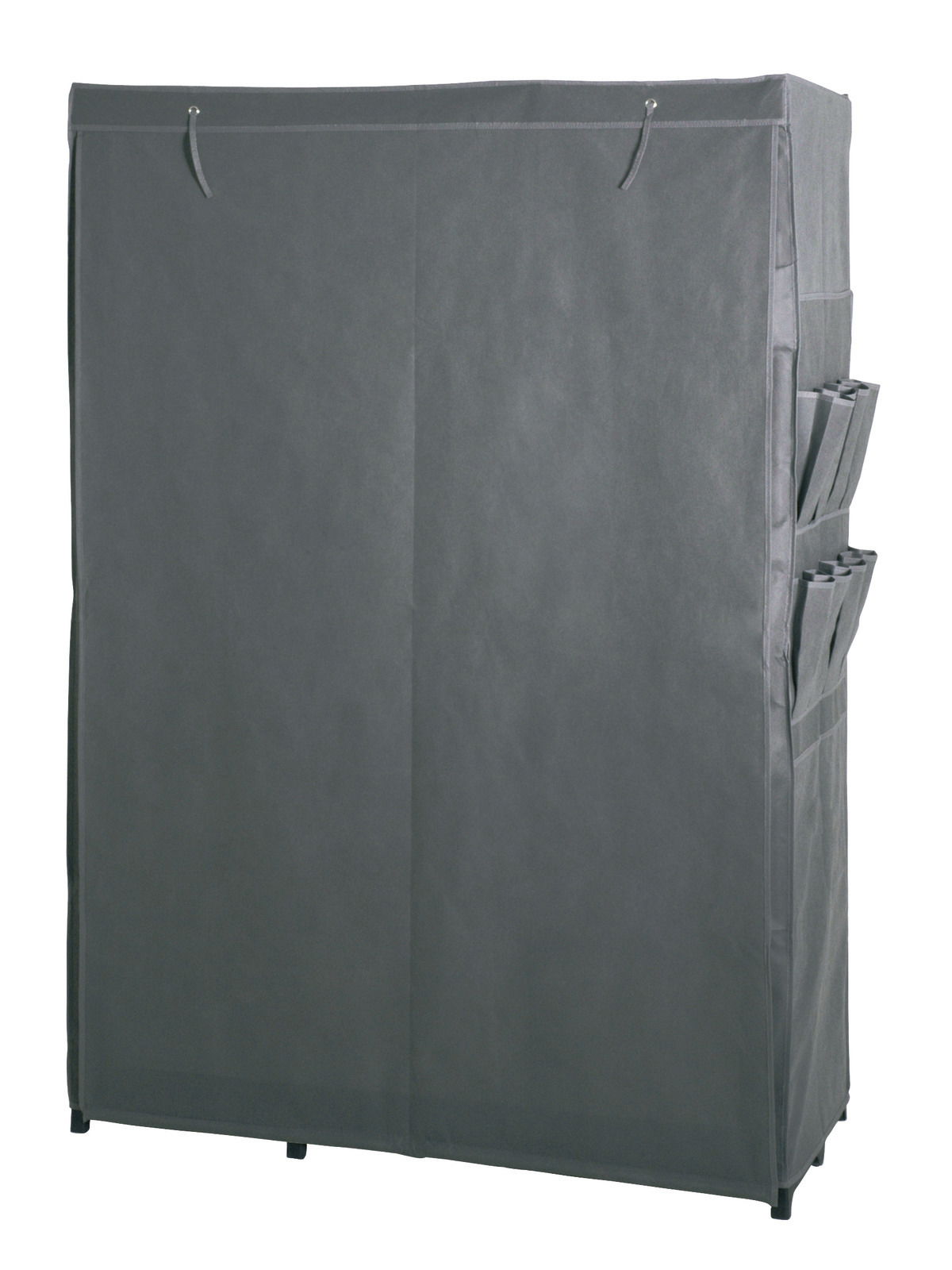 Graue Standgarderobe mit Stoffüberzug, Vorderansicht