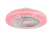 Rosa Deckenventilator mit integriertem LED-Licht, seitliche Perspektive