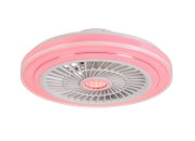 Roze plafondventilator met ingebouwde ledverlichting, zijaanzicht
