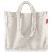 Weiße, flauschige Einkaufstasche aus Stoff mit zwei Henkeln, Vorderansicht