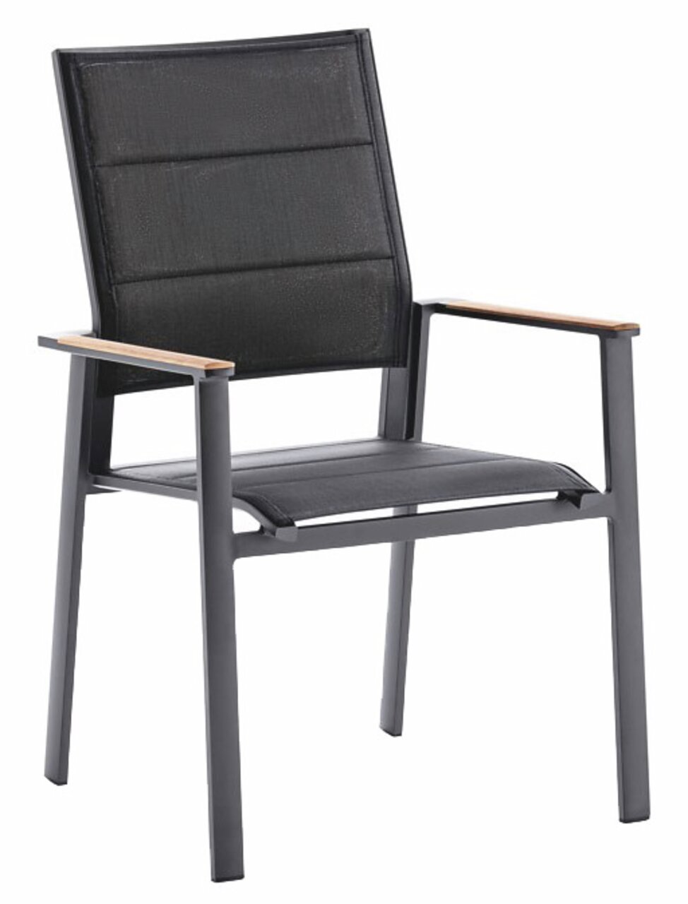 Niehoff-Garden Sessel REVENT Moderner schwarzer Sessel mit Metallrahmen und Holzarmlehnen, seitliche Perspektive