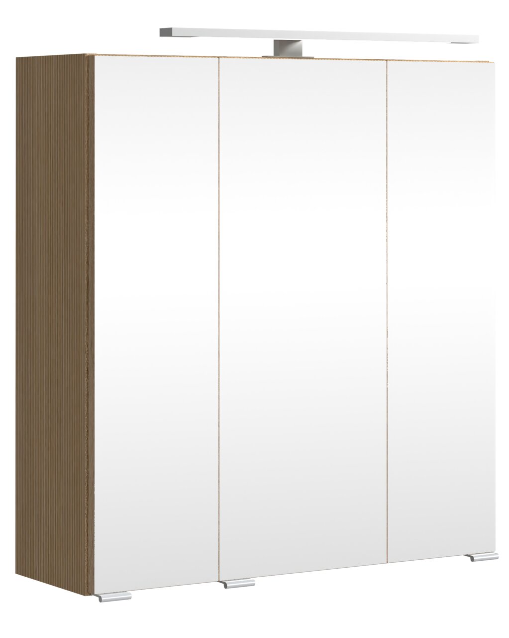 XORA Spiegelschrank TOULON Moderner Spiegelschrank mit drei Türen und integrierter Beleuchtung, seitliche Holzoptik, Frontalansicht