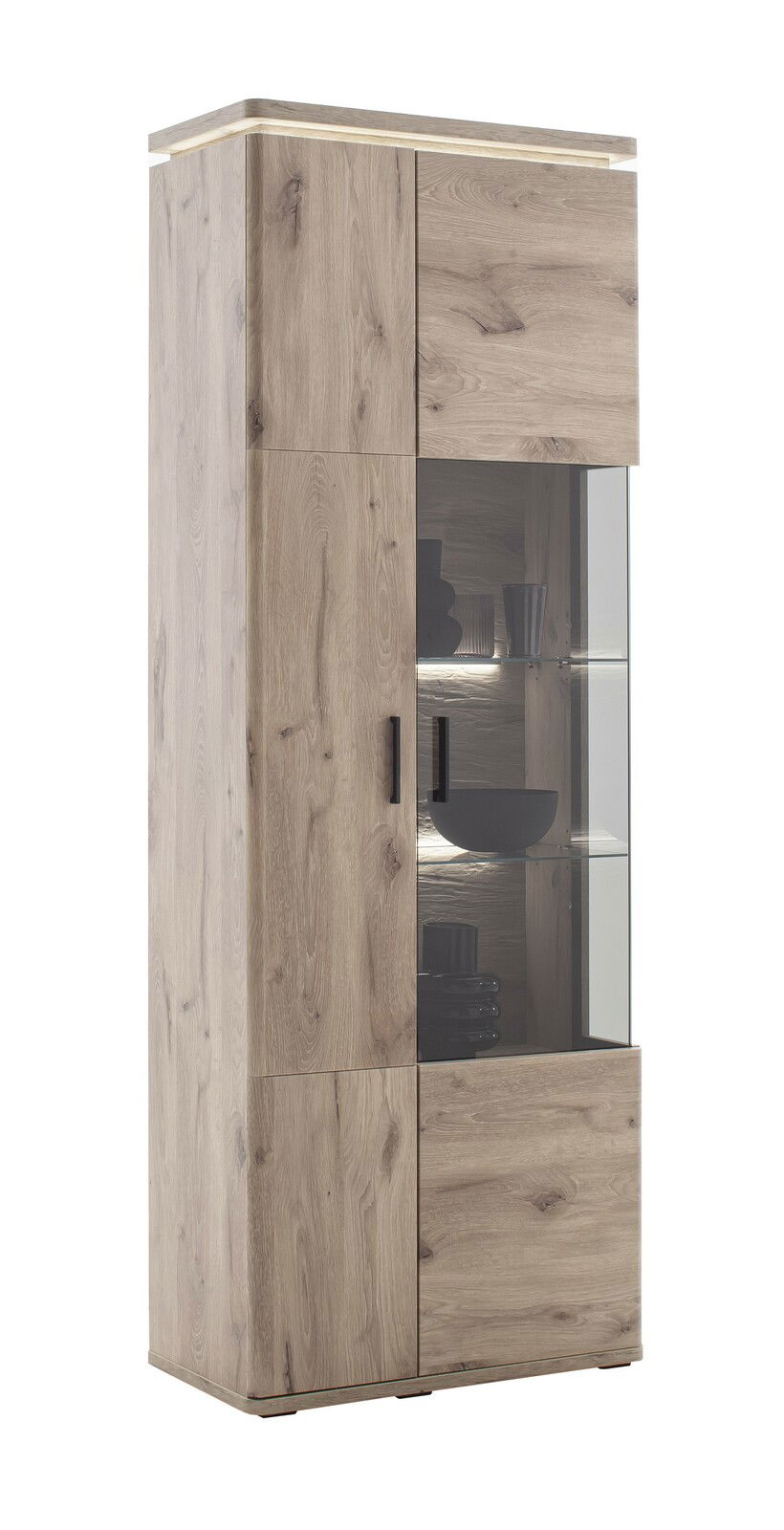 Holz-Kombivitrine mit Glastür, seitliche Perspektive