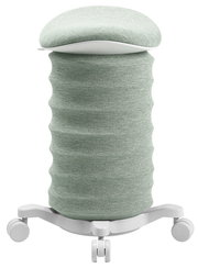 Aktiv-Sitz in hellgrünem Stoff mit wellenförmiger Struktur, auf Rollen, seitliche Perspektive