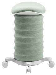 Aktiv-Sitz in hellgrünem Stoff mit wellenförmiger Struktur, auf Rollen, seitliche Perspektive