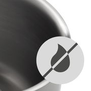 Nahaufnahme eines Topfrandes aus Edelstahl mit einem Symbol für Antihaftbeschichtung.