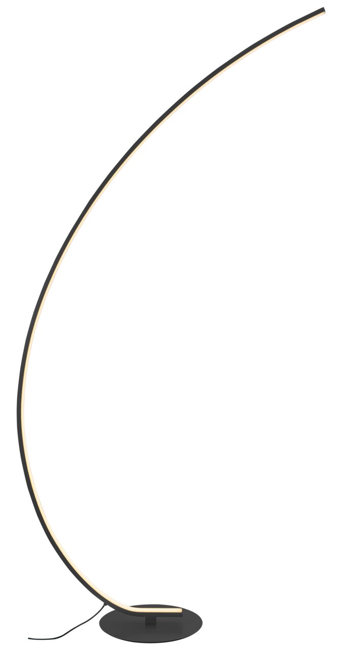 Elegante LED-Stehleuchte mit geschwungenem Design, seitliche Perspektive