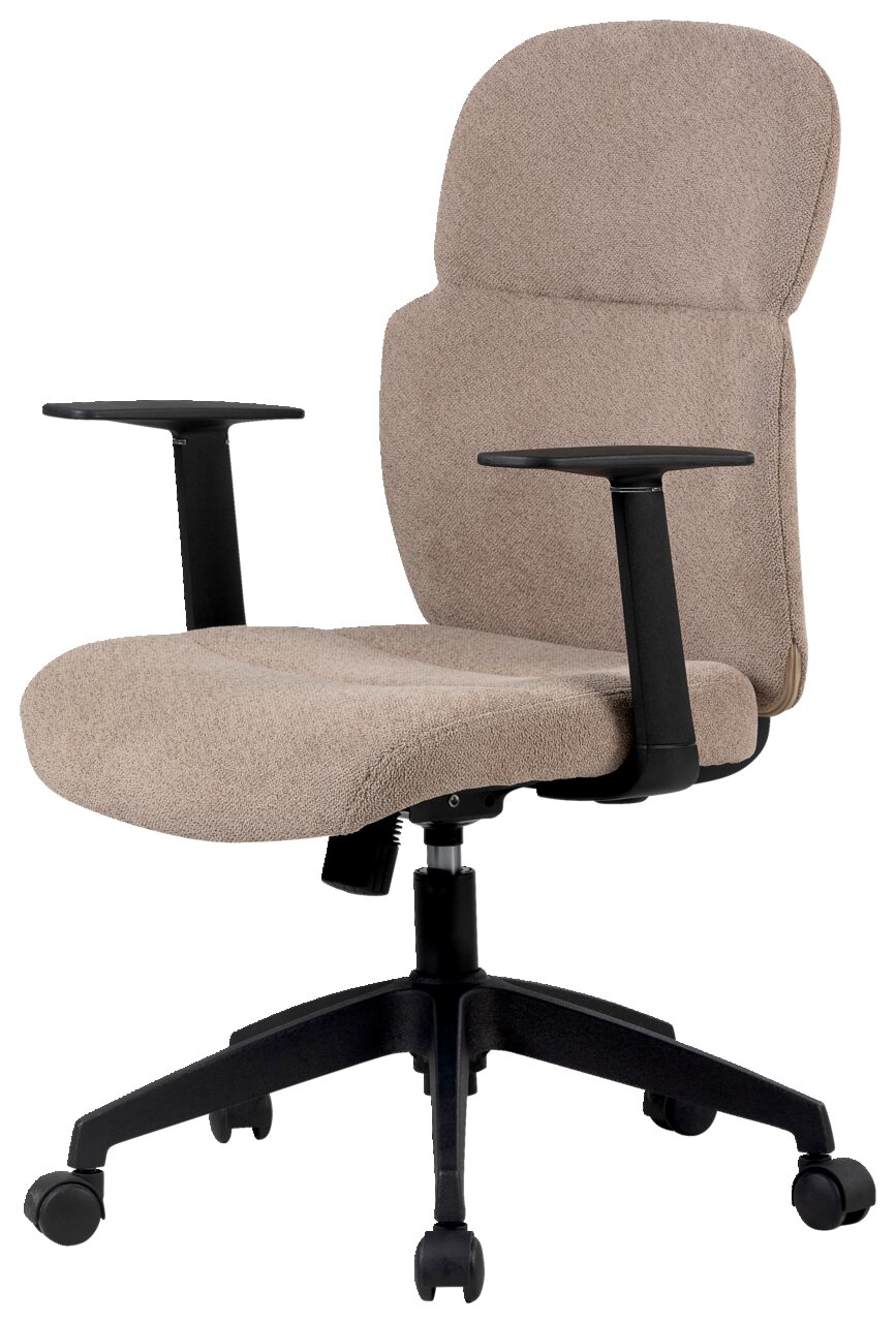 Beige draaistoel met armleuningen, zijaanzicht