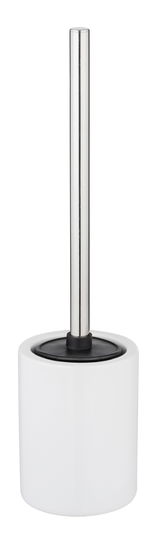 WC-Garnitur in Frontalansicht mit weißem Behälter und silbernem Stiel