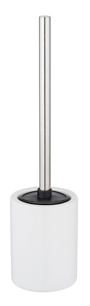 WC-Garnitur in Frontalansicht mit weißem Behälter und silbernem Stiel