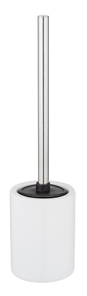 WC-Garnitur in Frontalansicht mit weißem Behälter und silbernem Stiel