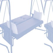 Graue Hollywoodschaukel mit zwei weißen Kissen, seitliche Perspektive