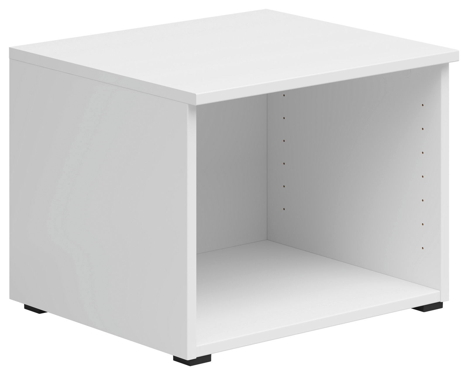 Weißer Regalaufsatz in perspektivischer Ansicht von vorne links