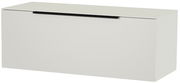 Weißes Hänge-Lowboard mit schwarzem Griff, seitliche Perspektive