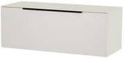 Weißes Hänge-Lowboard mit schwarzem Griff, seitliche Perspektive