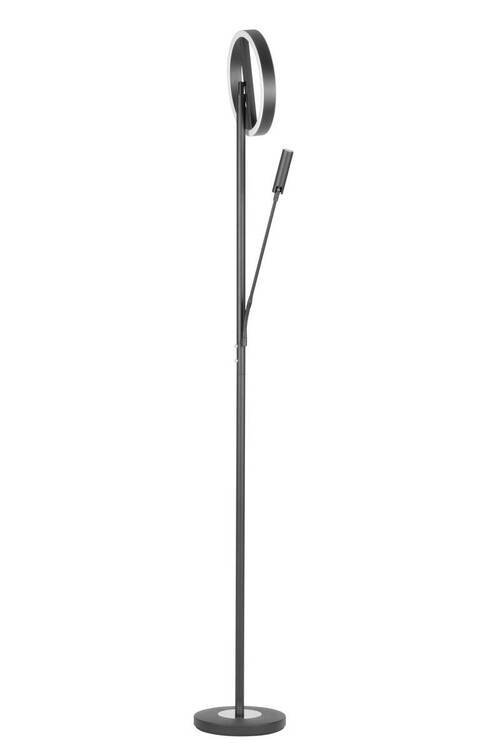 Moderner LED-Deckenfluter in schwarzem Design, seitliche Perspektive