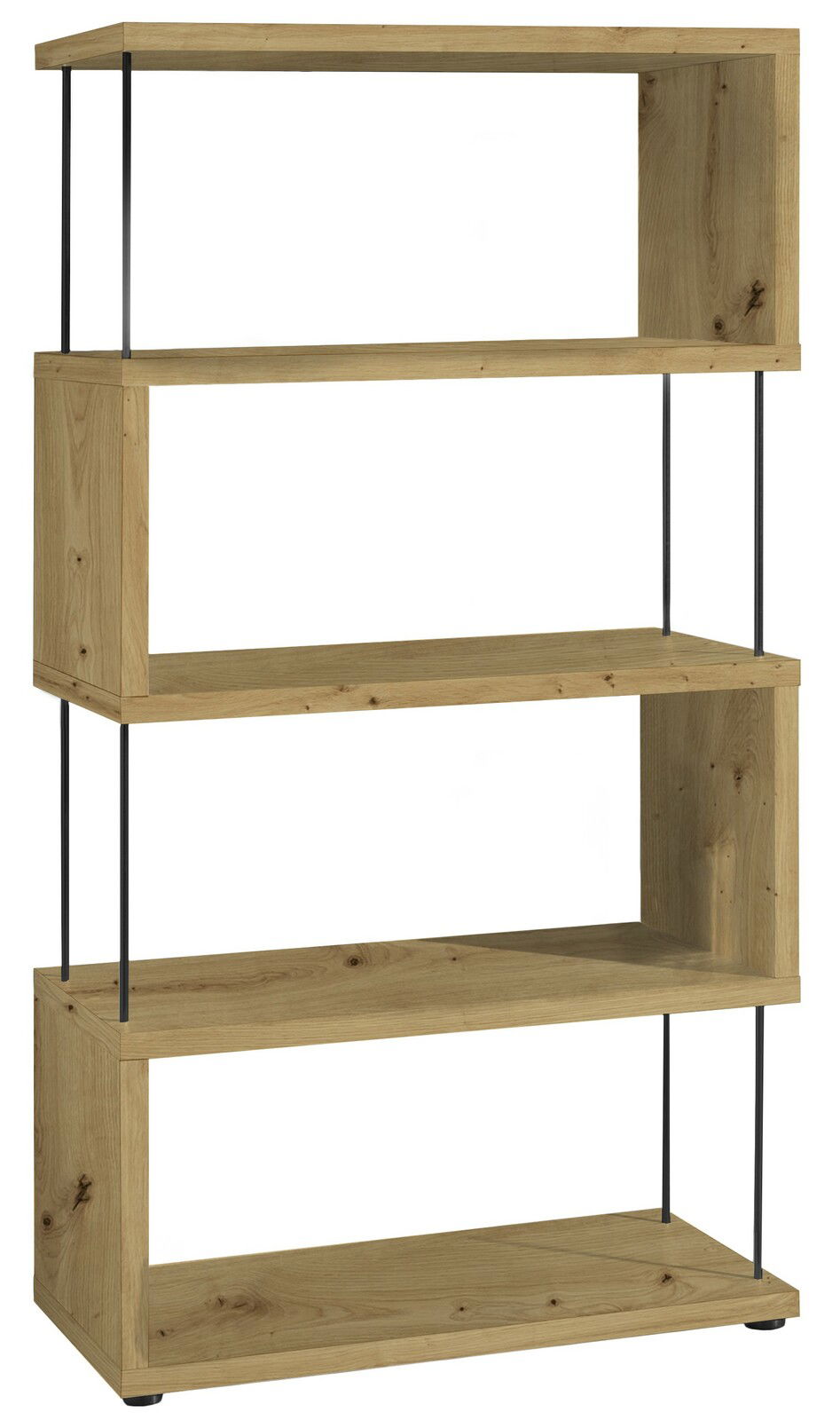 Standregal aus Holz mit vier offenen Regalböden, seitliche Perspektive