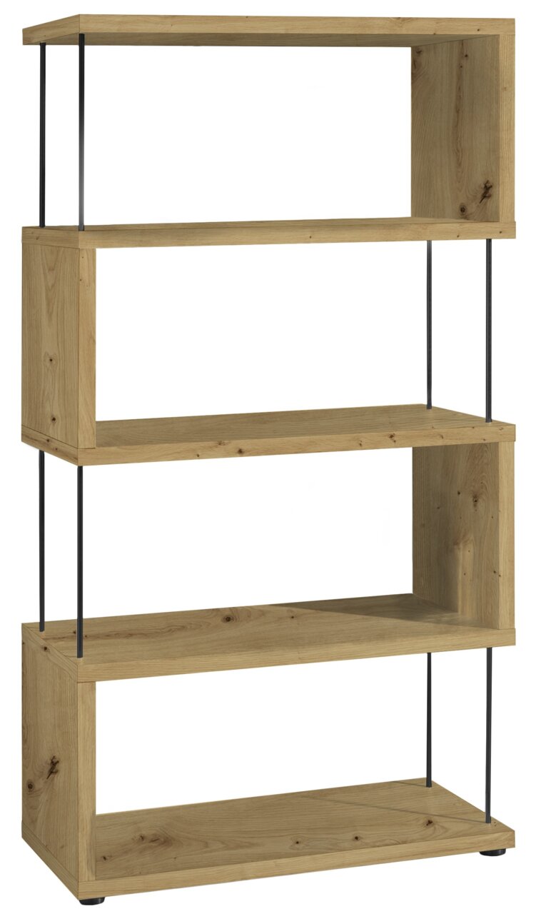 Standregal aus Holz mit vier offenen Regalböden, seitliche Perspektive