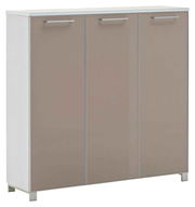 Moderner XL-Schuhschrank mit drei Türen in Beige, seitliche Perspektive