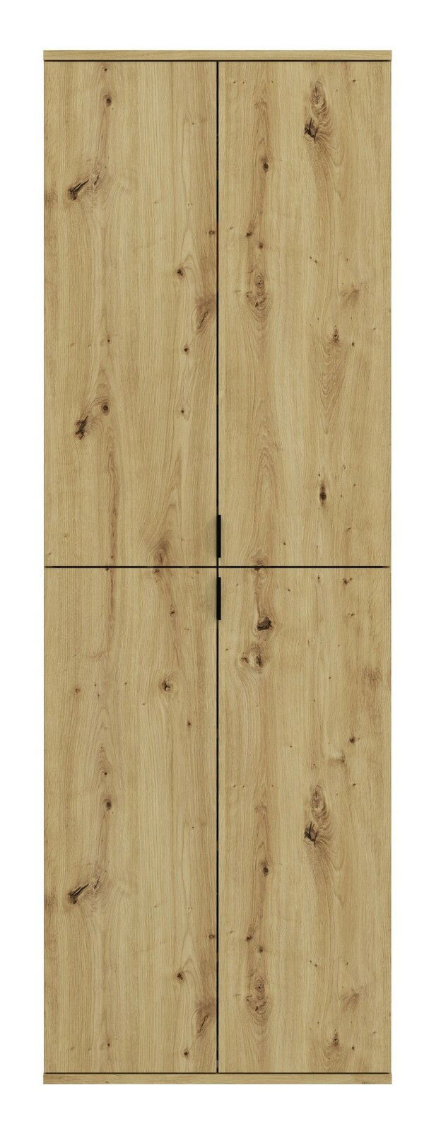 Frontale Ansicht eines Garderobenschranks mit vier Türen in Holzoptik.