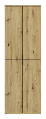 Frontale Ansicht eines Garderobenschranks mit vier Türen in Holzoptik.