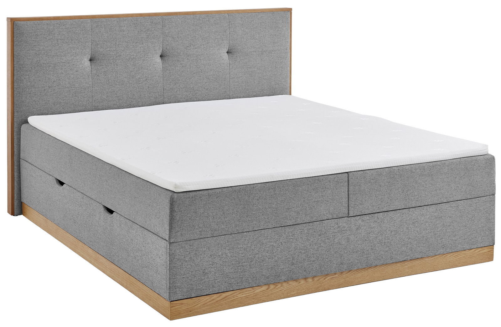 Z2 Boxbett JOLINE Graues Boxbett mit Holzdetails, seitliche Perspektive