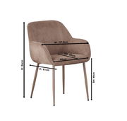 Armlehnstuhl in Seitenansicht mit braunem Stoffbezug und Metallbeinen, Maße: Höhe 84 cm, Breite 57,5 cm, Tiefe 61 cm, Sitzhöhe 49 cm, Sitztiefe 45 cm.