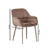 Armlehnstuhl in Seitenansicht mit braunem Stoffbezug und Metallbeinen, Maße: Höhe 84 cm, Breite 57,5 cm, Tiefe 61 cm, Sitzhöhe 49 cm, Sitztiefe 45 cm.