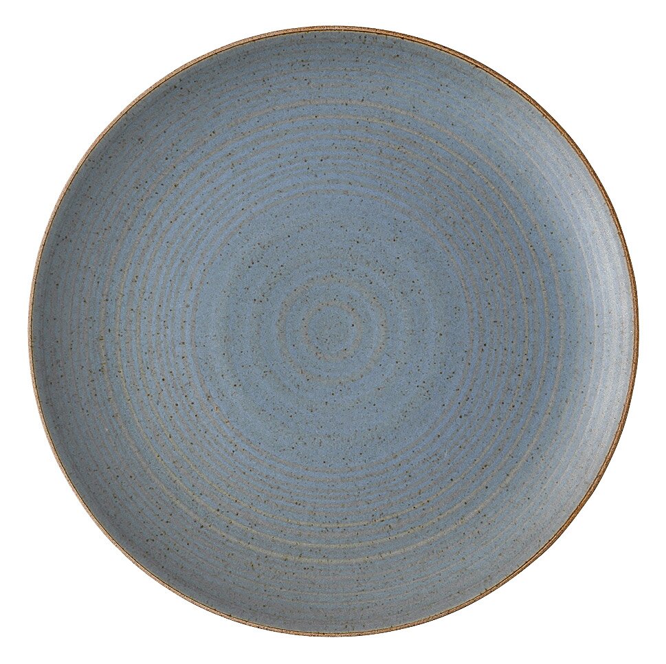 Blauer Frühstücksteller mit konzentrischen Kreisen, Draufsicht