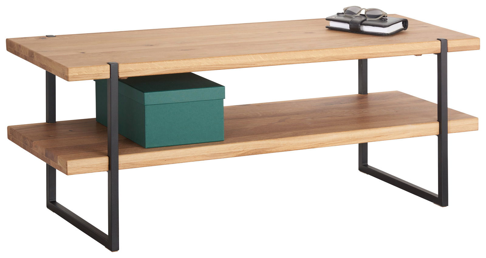 Linea Natura Garderobenbank STUDIO LINE Garderobenbank aus Holz mit zwei Ebenen und schwarzem Metallrahmen, seitliche Perspektive
