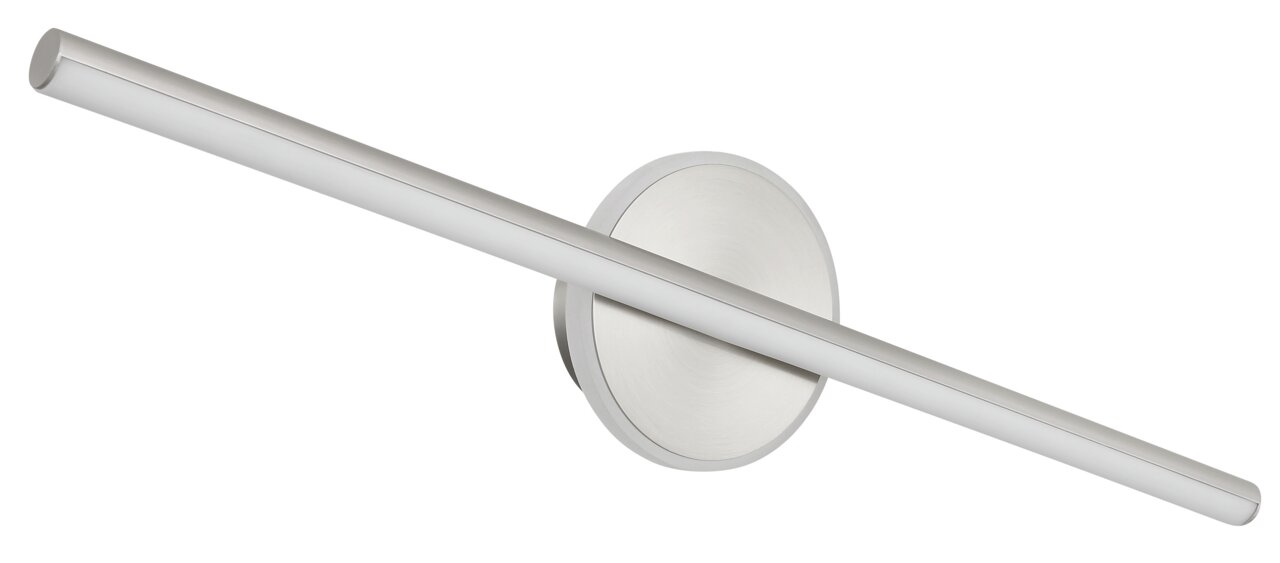 Moderne Wandleuchte PEPE in seitlicher Perspektive mit schlankem, horizontalem Design und rundem Wandhalter in silberner Optik.