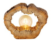 Solarleuchte in Holzoptik mit sichtbarer Glühbirne, frontal betrachtet