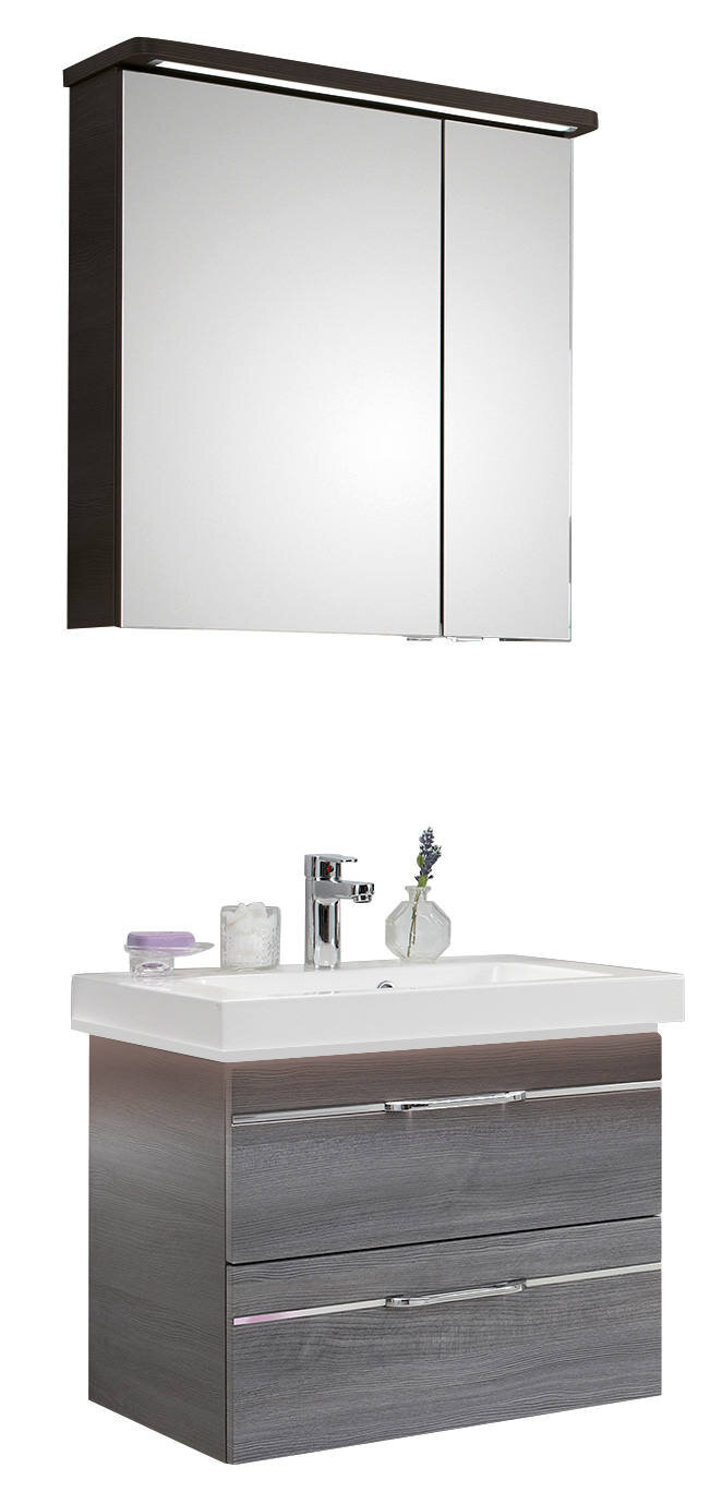 Sadena Badkombination BERN Moderne Badkombination mit Spiegelschrank und Waschbeckenunterschrank in Holzoptik, Frontalansicht