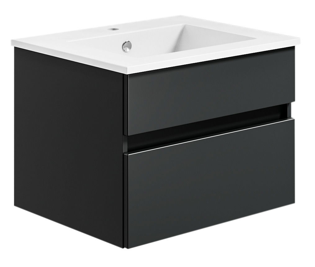 Puris Badkombination GET2YOU 21 Moderne schwarze Badkombination mit Waschbecken, seitliche Perspektive