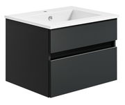 Moderne schwarze Badkombination mit Waschbecken, seitliche Perspektive