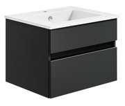 Moderne schwarze Badkombination mit Waschbecken, seitliche Perspektive