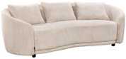 Beiges 3-Sitzer-Sofa mit gerundeten Armlehnen und weichem, geripptem Stoffbezug, seitliche Perspektive