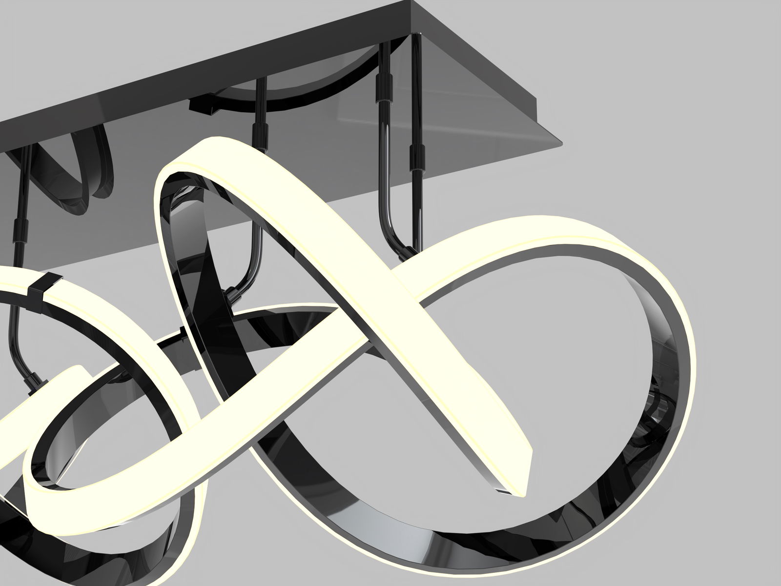 Moderne Deckenleuchte Indigo mit geschwungenem LED-Design, seitliche Perspektive