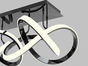 Moderne Deckenleuchte Indigo mit geschwungenem LED-Design, seitliche Perspektive