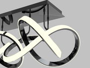 Moderne Deckenleuchte Indigo mit geschwungenem LED-Design, seitliche Perspektive