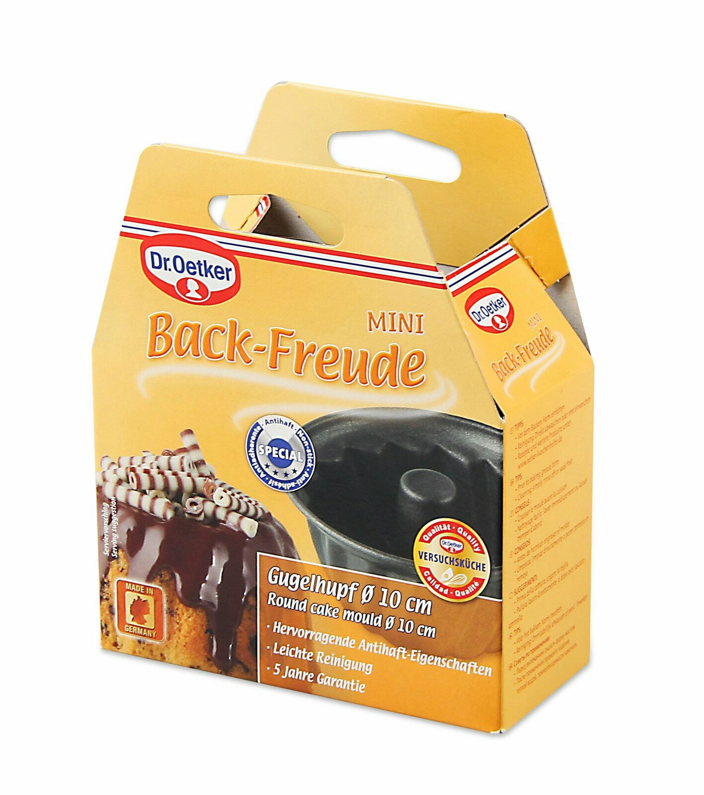 Verpackung der Dr. Oetker Mini Back-Freude Gugelhupf-Form, 10 cm, in schräger Perspektive