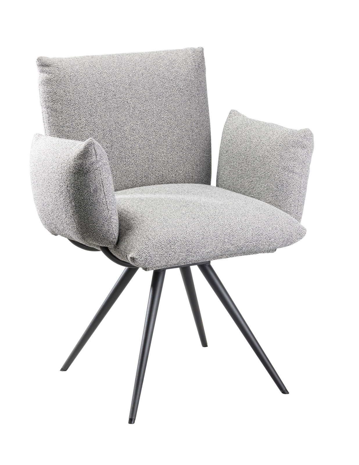 Venjakob Sessel MANUEL Moderner grauer Sessel mit gepolsterten Armlehnen und schwarzem Metallgestell, seitliche Perspektive