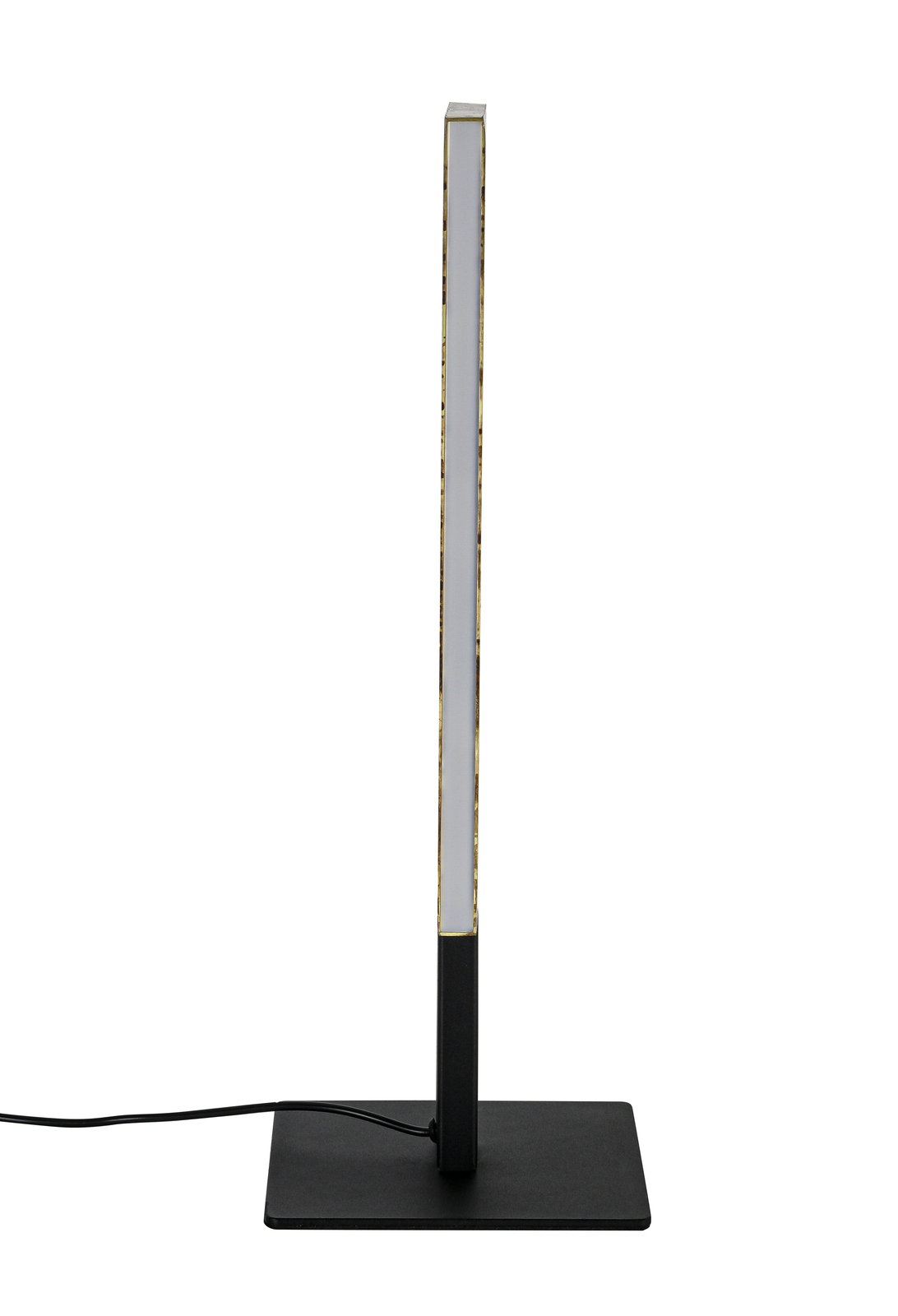 LED-Tischleuchte in seitlicher Ansicht mit schlankem, modernem Design und rechteckigem Sockel.