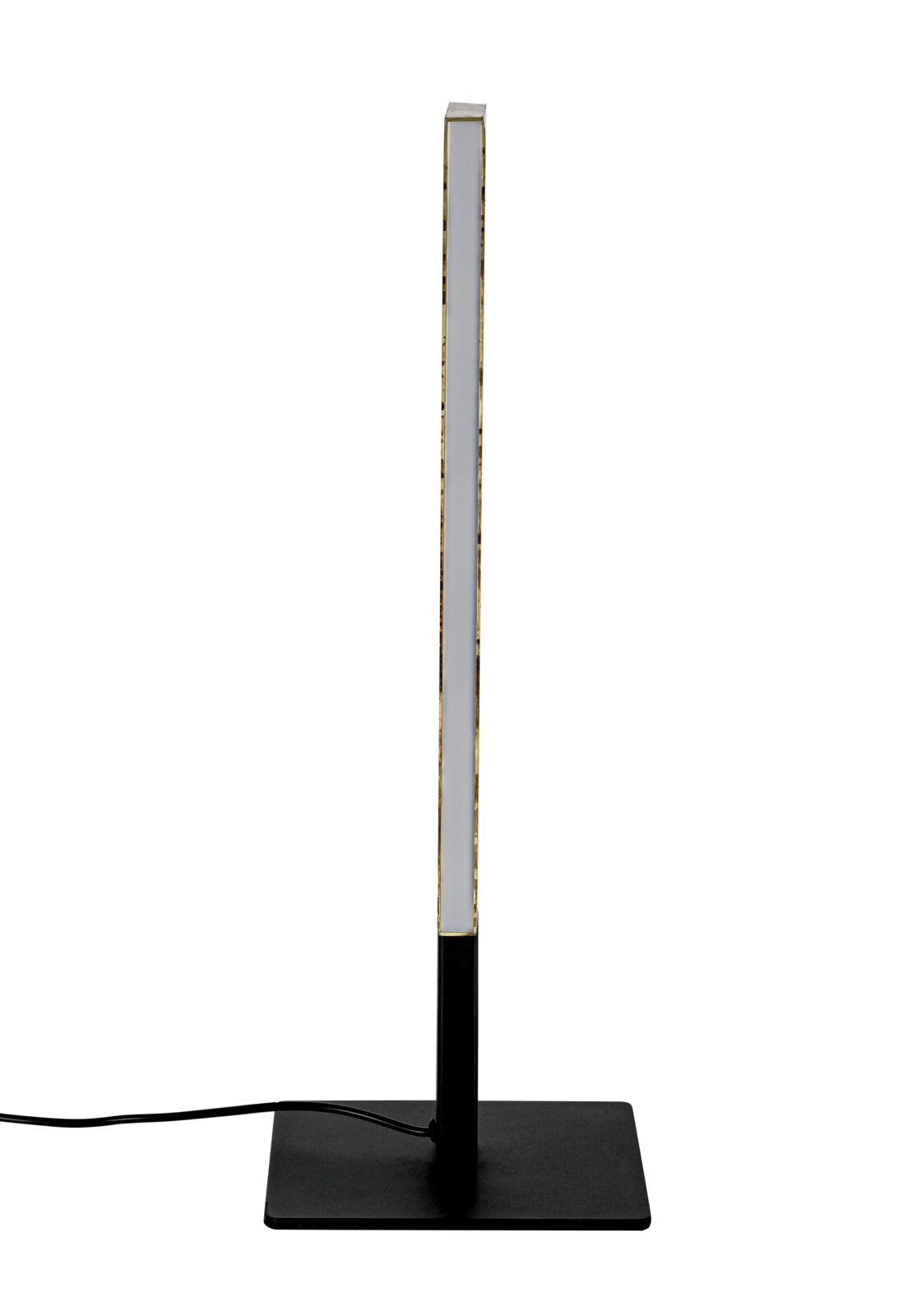 LED-Tischleuchte in seitlicher Ansicht mit schlankem, modernem Design und rechteckigem Sockel.