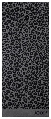 Graues Saunatuch mit schwarzem Leopardenmuster, Draufsicht