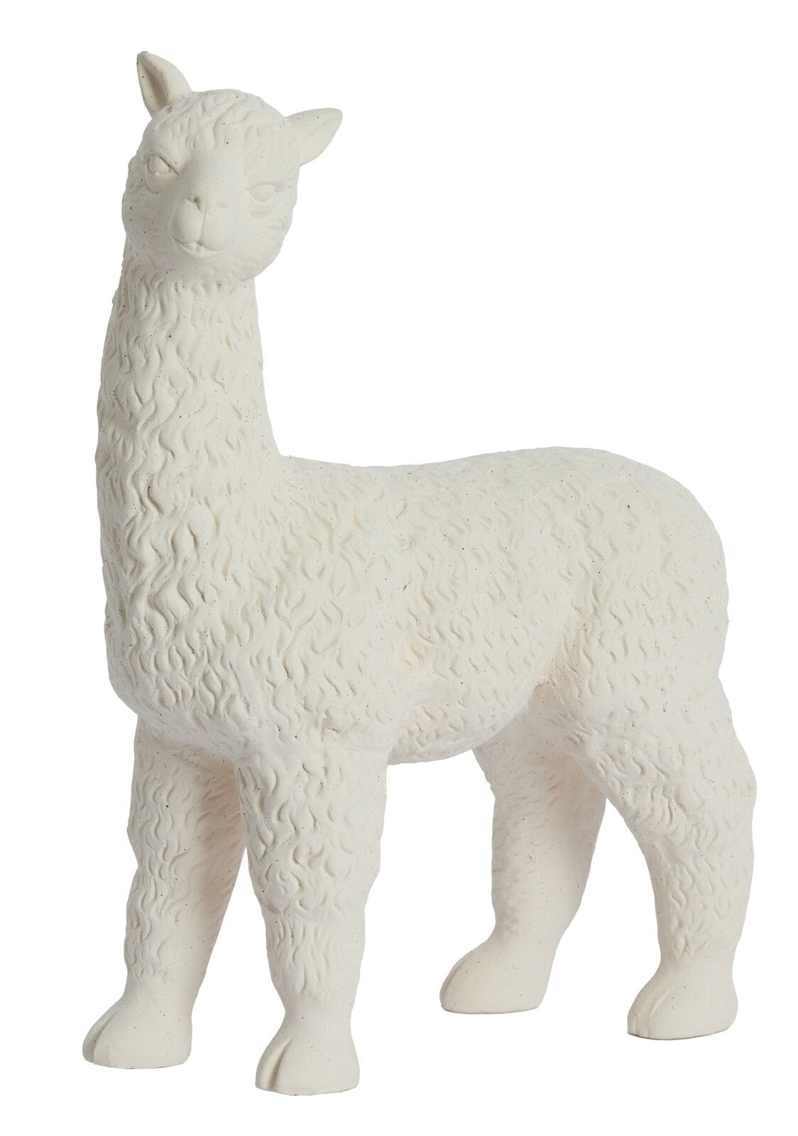 Weiße Alpaka-Figur aus Keramik, seitliche Perspektive