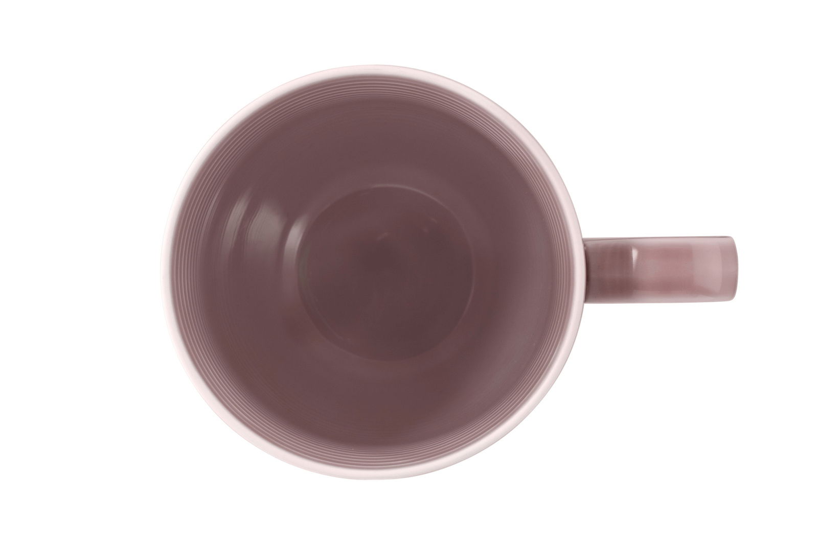 Ansicht von oben auf einen rosa Becher mit Henkel, 0,35 l Fassungsvermögen.