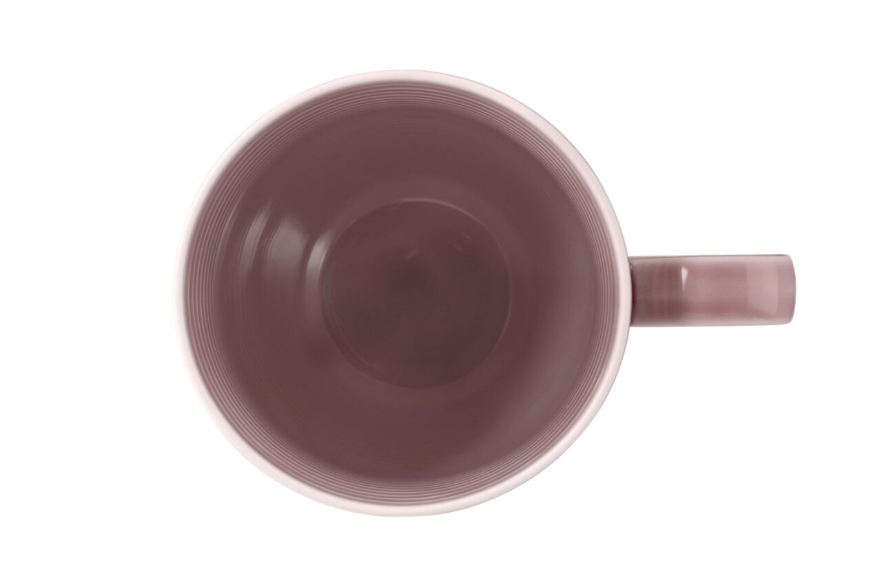 Ansicht von oben auf einen rosa Becher mit Henkel, 0,35 l Fassungsvermögen.