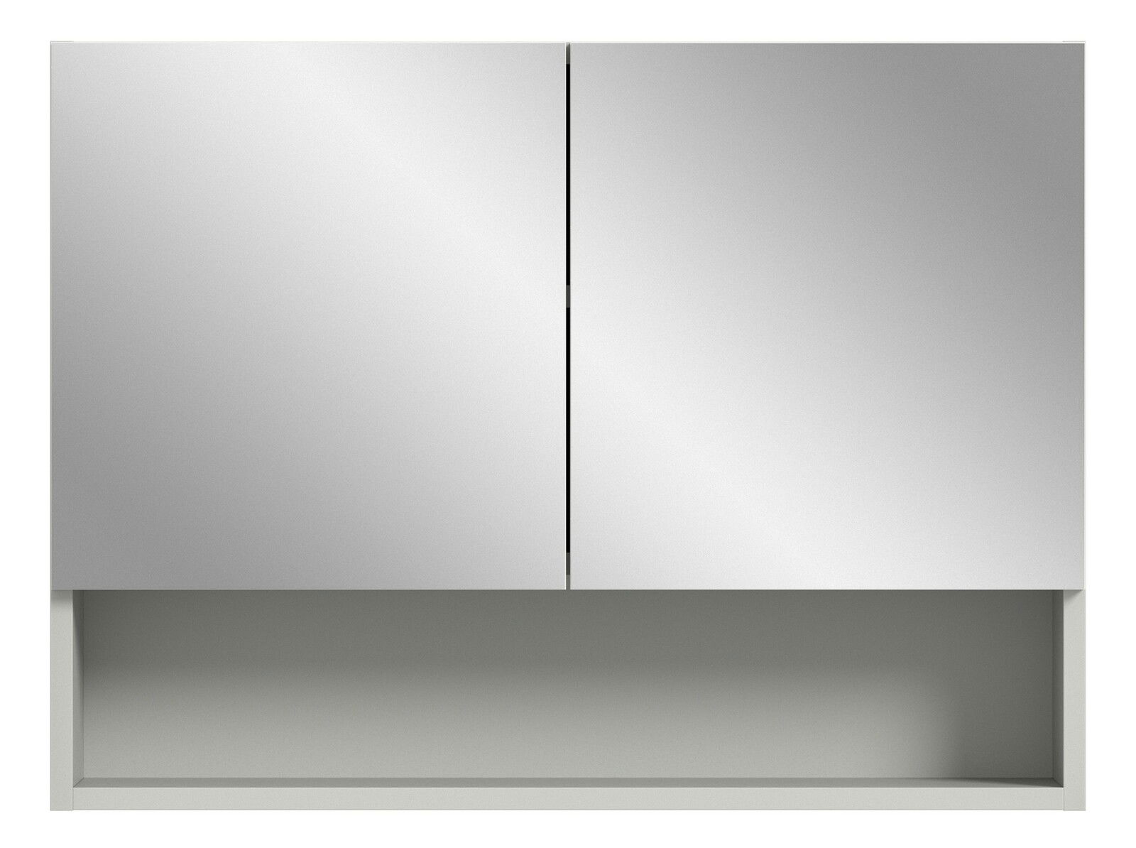 Moderner Spiegelschrank mit zwei Türen, frontal betrachtet.