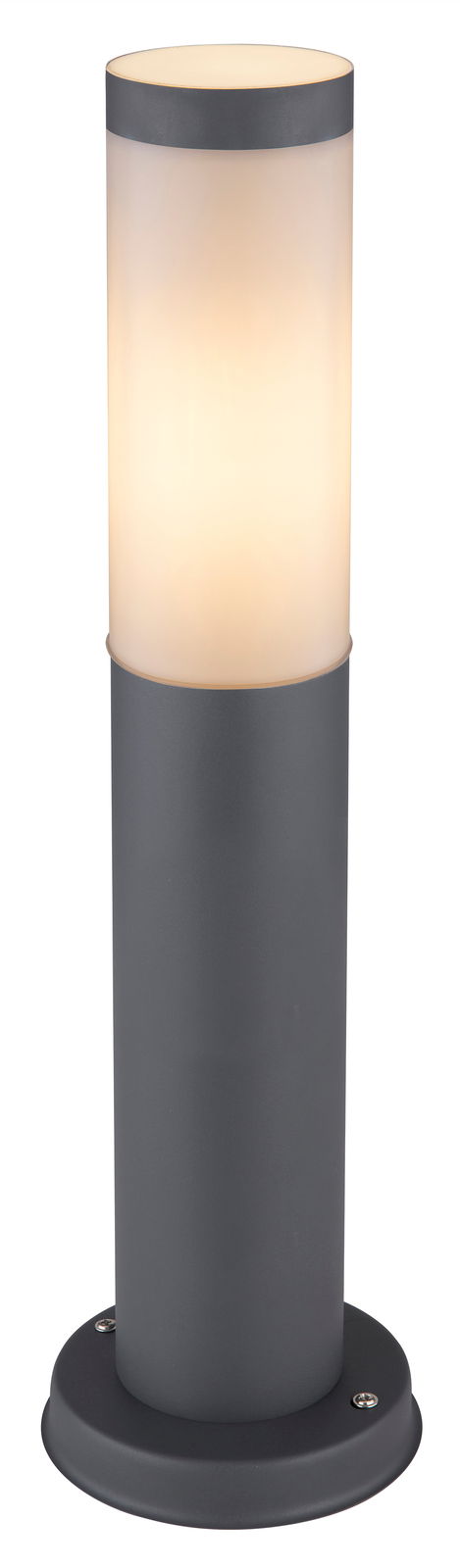Globo Lighting Außenleuchte BOSTON Zylindrische Außenleuchte BOSTON in dunklem Metall mit mattem, leuchtendem Glas, frontal betrachtet.